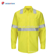 Roupa de trabalho reflexiva do pólo amarelo alto feito sob encomenda da segurança da visibilidade dos homens com luva longa e bolsos